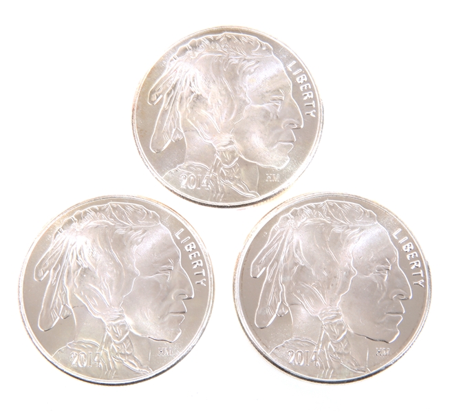 2014 US SILVER BUFFALO 1 OZ BULLION COINS - LOT OF 3