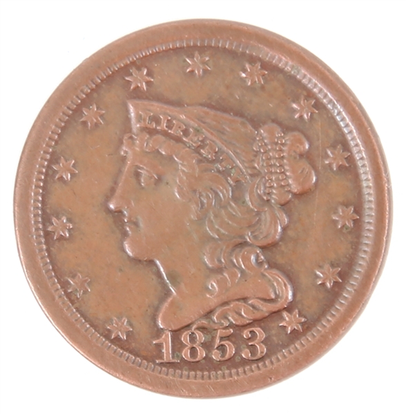 1853 US BRAIDED HAIR HALF CENT COIN