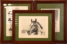 FRAMED R.H. PALENSKE RACE HORSE LITHOGRAPHS - LOT OF 3
