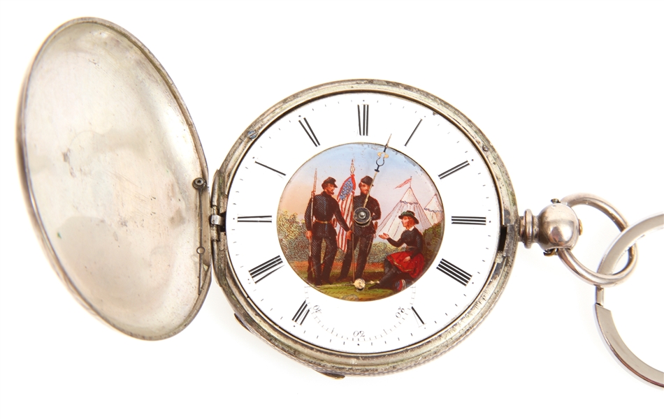 SWISS CIVIL WAR ERA SILVER TONE POCKET WATCH