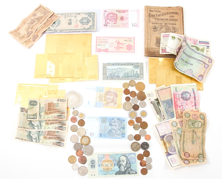 GOLD PLATED EURO, WORLD COINS & PAPER CURRENCY