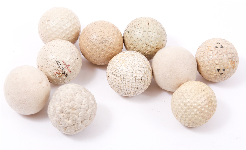 EARLY 20TH C. GOLF BALLS & PRACTICE WOOL GOLF BALLS