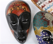 20TH CENTURY AFRICAN MASKS, BEADED PURSE, & ZULU SHIELD