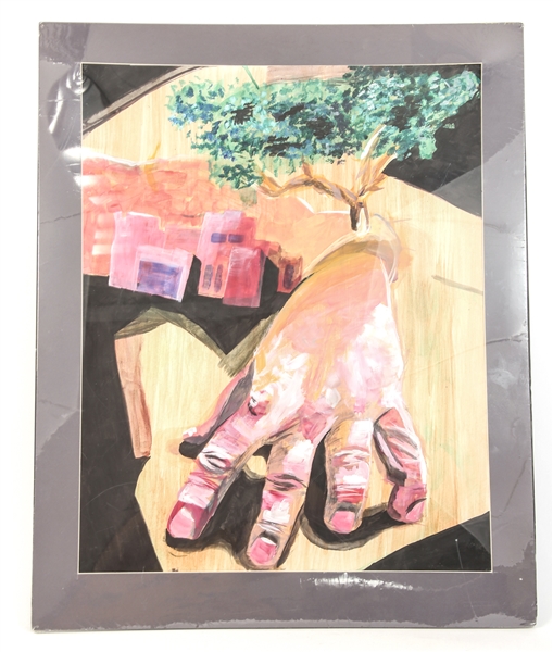 SURREALIST HAND AND TREE ACRYLIC PAINTING ON PAPER