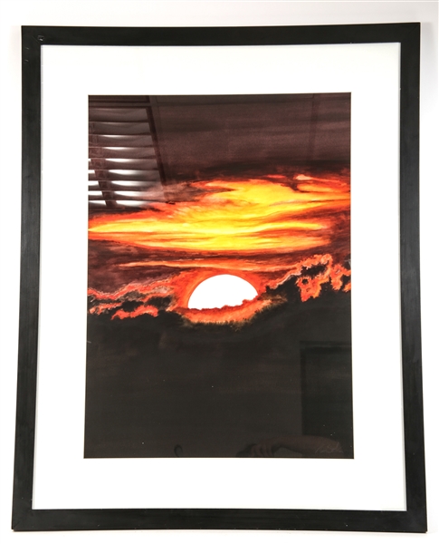 FRAMED SUNSET WATERCOLOR ON PAPER