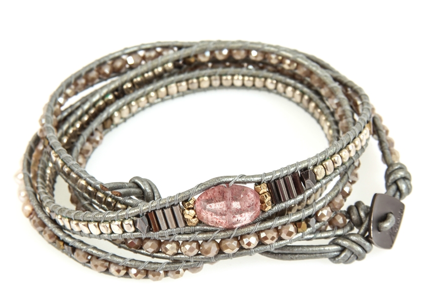 NAKAMOL WRAP BRACELET IN TAUPE, PINK & SILVER HUES