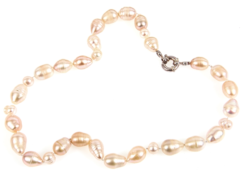 PINK KESHI PEARL NECKLACE WITH STERLING SILVER CLASP