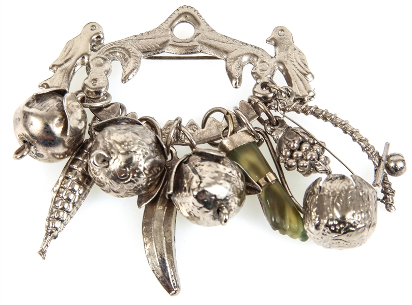 SILVER CHARM BROOCH WITH NINE CHARMS