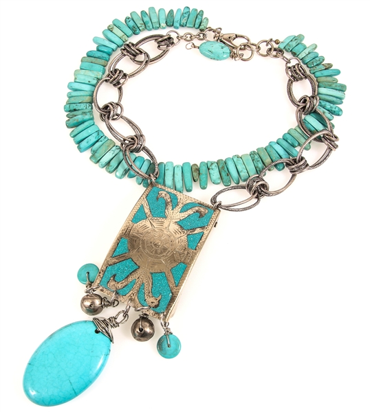 BELT BUCKLE NECKLACE WITH STABILIZED TURQUOISE