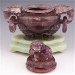 CHINESE CARVED PURPLE QUARTZ CENSOR W/SOFT STONE BASE