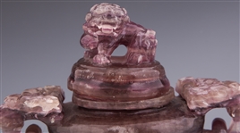 CHINESE CARVED PURPLE QUARTZ CENSOR W/SOFT STONE BASE