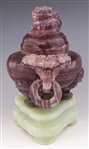 CHINESE CARVED PURPLE QUARTZ CENSOR W/SOFT STONE BASE