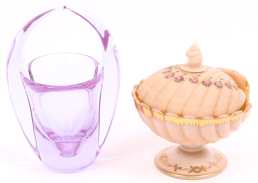 GLASSWARE - LIDDED COMPOTE & VASE 