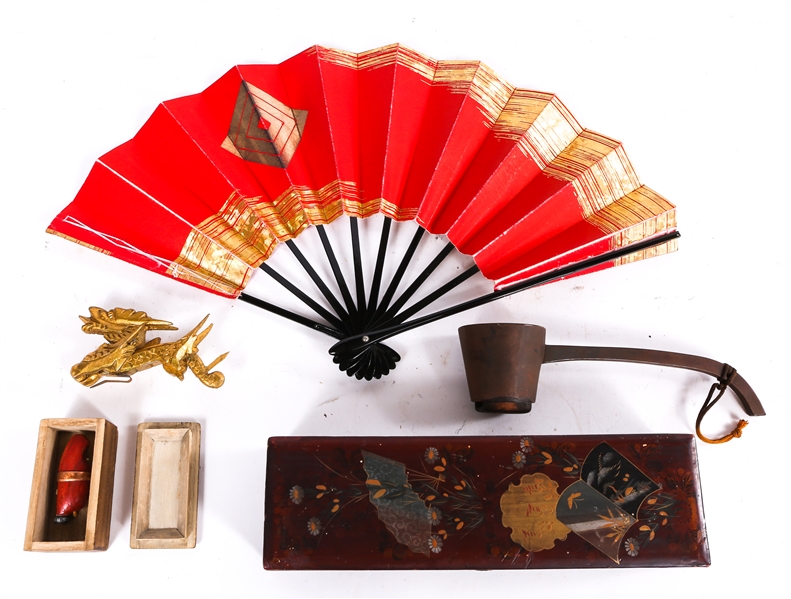 JAPANESE NETSUKE, BOX, TEA SCOOP, SPEAR PLANE & MORE