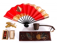 JAPANESE NETSUKE, BOX, TEA SCOOP, SPEAR PLANE & MORE