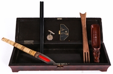 JAPANESE NETSUKE, BOX, TEA SCOOP, SPEAR PLANE & MORE