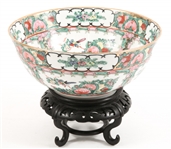 CHINESE ROSE MEDALLION PORCELAIN BOWL & STAND