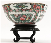 CHINESE ROSE MEDALLION PORCELAIN BOWL & STAND