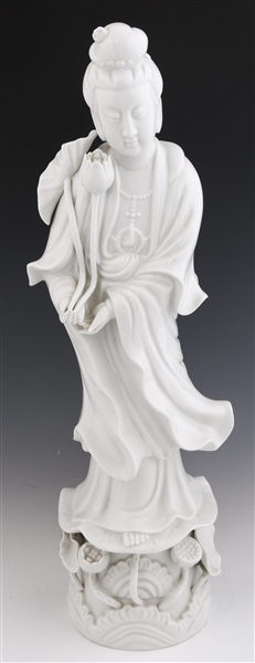 BLANC DE CHINE PORCELAIN GUANYIN 19.75" FIGURINE