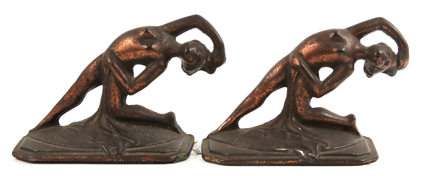 PAIR OF BRONZE BOOKENDS WITH FEMALE FIGURES