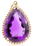 14K YELLOW GOLD AMETHYST & DIAMOND PENDANT