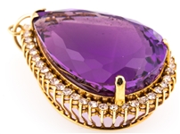 14K YELLOW GOLD AMETHYST & DIAMOND PENDANT