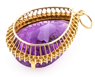 14K YELLOW GOLD AMETHYST & DIAMOND PENDANT