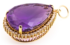 14K YELLOW GOLD AMETHYST & DIAMOND PENDANT