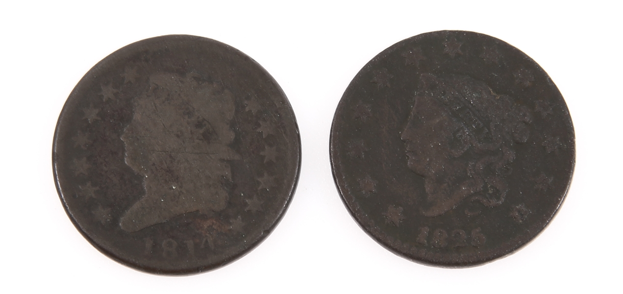 UNITED STATES EARLY COPPER LARGE CENTS - 1814 & 1825