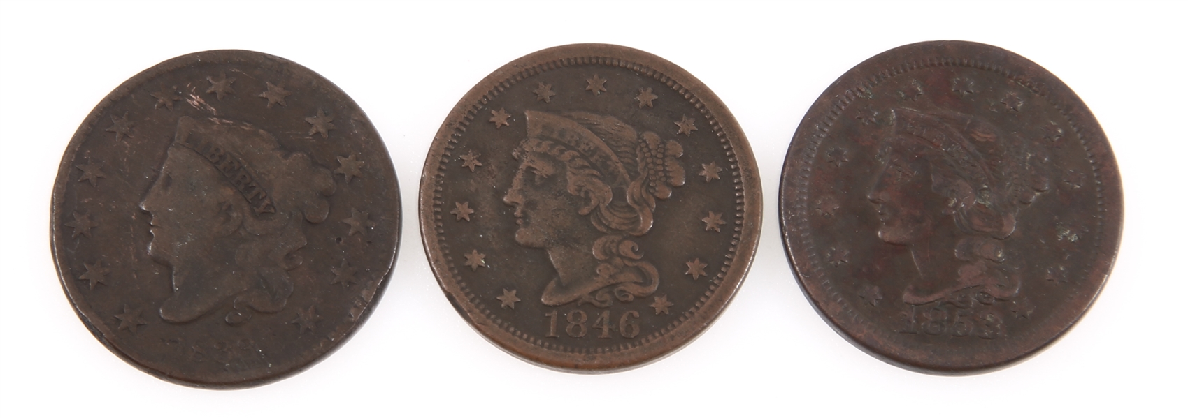 UNITED STATES COPPER LARGE CENTS - 1833, 1846, 1853