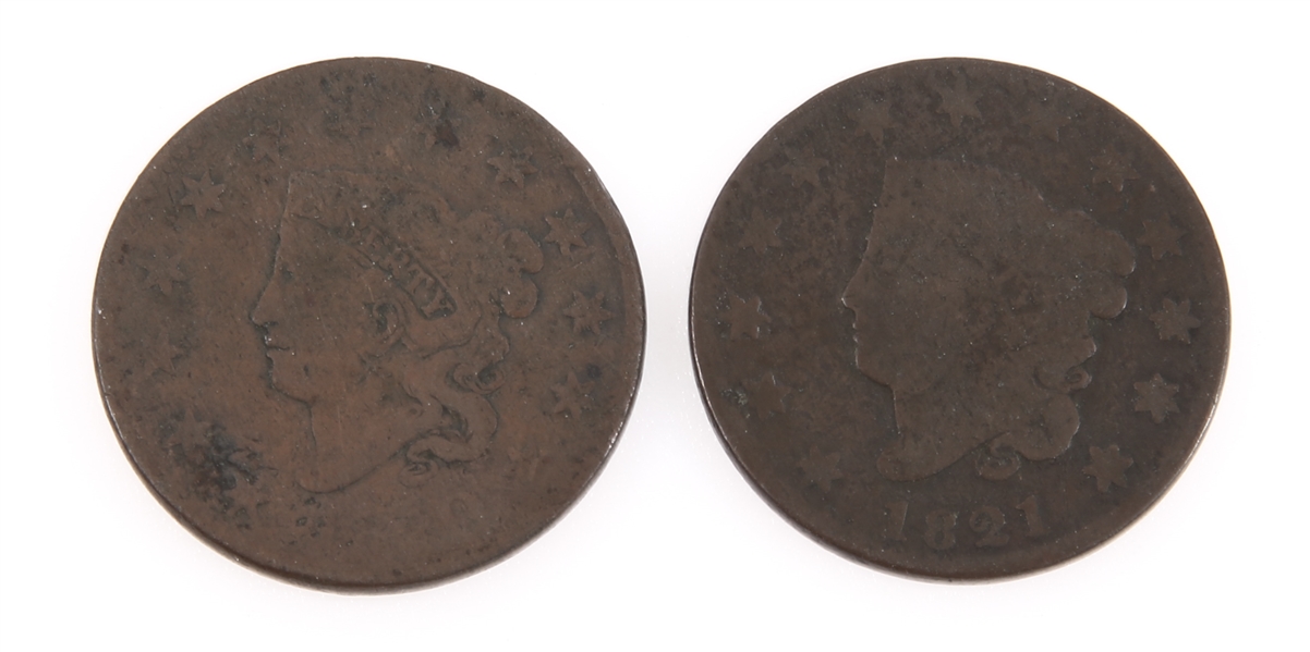 UNITED STATES EARLY COPPER LARGE CENTS - 1820 & 1821 