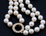 DOUBLE STRAND OF PEARLS WITH 18K GOLD & DIAMOND CLASP