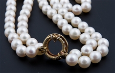 DOUBLE STRAND OF PEARLS WITH 18K GOLD & DIAMOND CLASP