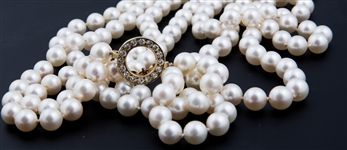 DOUBLE STRAND OF PEARLS WITH 18K GOLD & DIAMOND CLASP