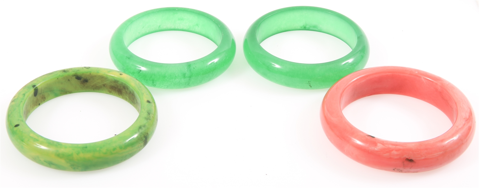COSTUME DYED JADE & COMPOSITE BRACELETS - LOT OF 4