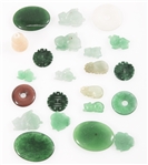 CHINESE CARVED STONE PENDANTS, BI DISCS - LOT OF 22