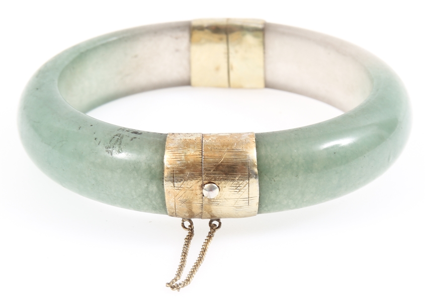 CHINESE 14K YELLOW GOLD PLATED JADE BANGLE BRACELET