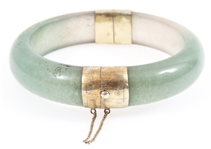CHINESE 14K YELLOW GOLD PLATED JADE BANGLE BRACELET