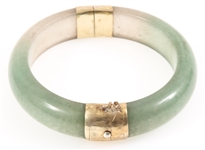 CHINESE 14K YELLOW GOLD PLATED JADE BANGLE BRACELET
