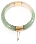 CHINESE 14K YELLOW GOLD PLATED JADE BANGLE BRACELET
