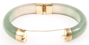 CHINESE 14K YELLOW GOLD PLATED JADE BANGLE BRACELET