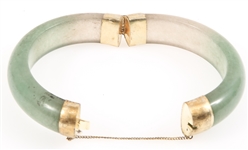 CHINESE 14K YELLOW GOLD PLATED JADE BANGLE BRACELET