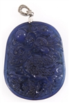 CHINESE CARVED BLUE DYED JADE DRAGON PENDANT