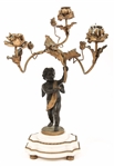 PAIR OF BRONZE WINGED CHERUB CANDELABRA