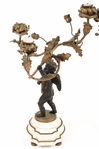 PAIR OF BRONZE WINGED CHERUB CANDELABRA