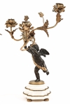 PAIR OF BRONZE WINGED CHERUB CANDELABRA