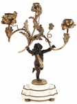 PAIR OF BRONZE WINGED CHERUB CANDELABRA