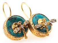 VERMEIL STERLING ARTS & CRAFTS STYLE DRAGONFLY EARRINGS