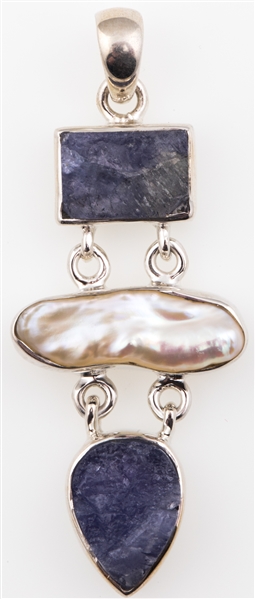 ARYO STERLING SILVER PEARL & AMETHYST PENDANT