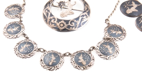 WOMEN'S STERLING SILVER SIAM EARRINGS, BROOCH, NECKLACE